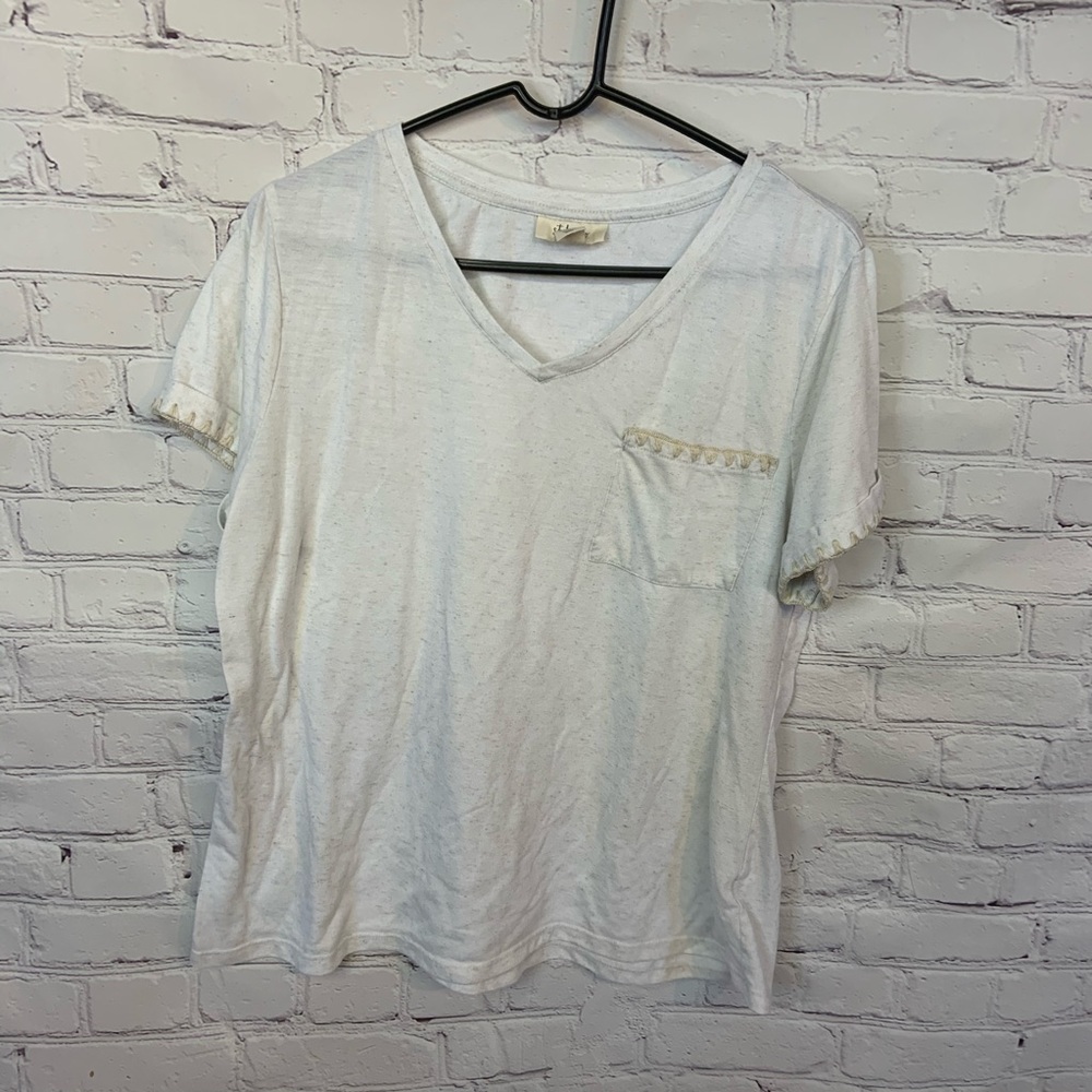 Cream Distressed Pocket Tee